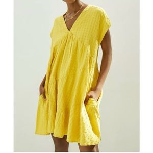 Maeve Juliet Tiered Tunic Dress Anthropologie Sunshine Yellow XL Cotton Sundress
